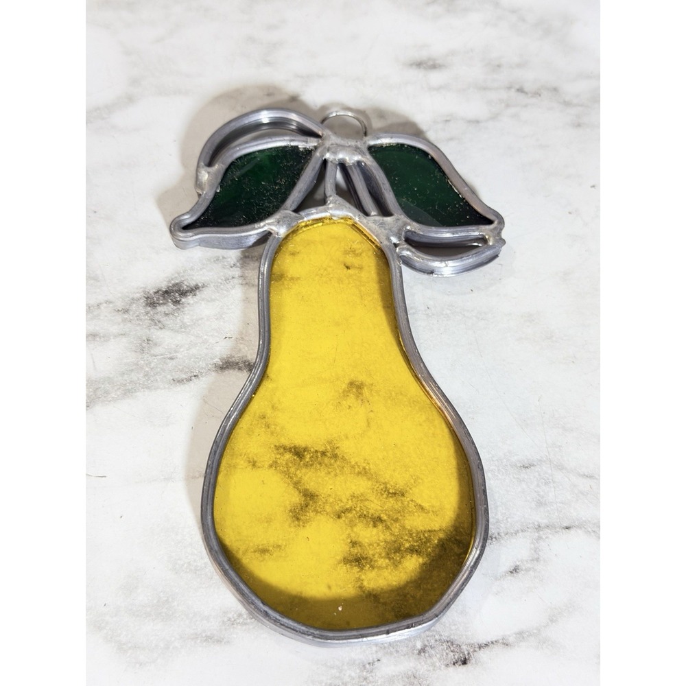 Hand Made Stained Leaded Glass Pear Fruit Hanging Decor Sun-catcher 4x3 (A3179)